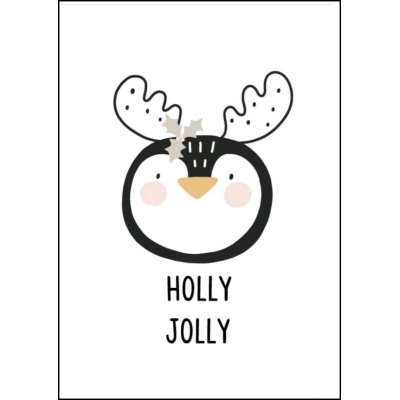 Ansichtkaart kerst hoofdje holly jolly